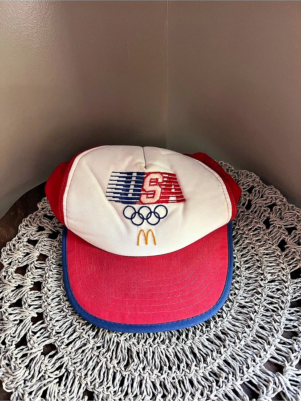 Vintage McDonald's Olympic Games embroidered cap Red & White USA